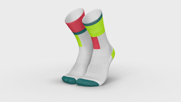 incylence ultralight socks high-cut zones bunte performance socken in weiß, petrol, neon-gelb, neon-rot