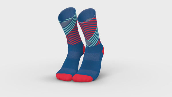 incylence ultralight socks high-cut overlays bunte sportsocken in blau, mint, neon-rot