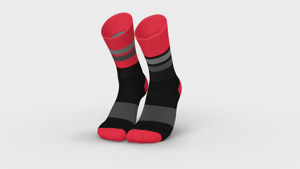 incylence ultralight socks high-cut tracks bunte sportsocken in schwarz, grau, neon-rot