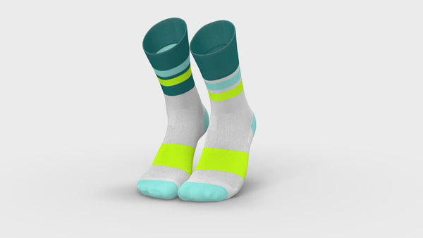 incylence ultralight socks high-cut tracks bunte sportsocken in weiß, petrol, neon-gelb