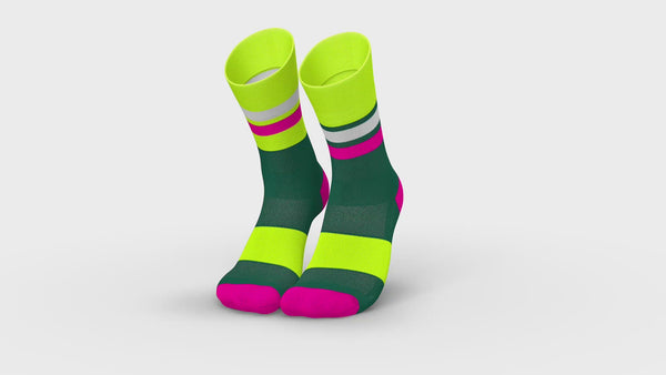 incylence ultralight socks high-cut tracks bunte sportsocken in petrol, neon-gelb, neon-pink