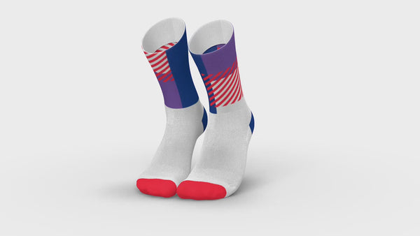 incylence ultralight socks high-cut districts bunte sportsocken in weiß, blau, neon-rot